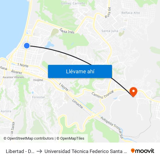 Libertad - Diez Norte to Universidad Técnica Federico Santa María Sede Viña Del Mar map