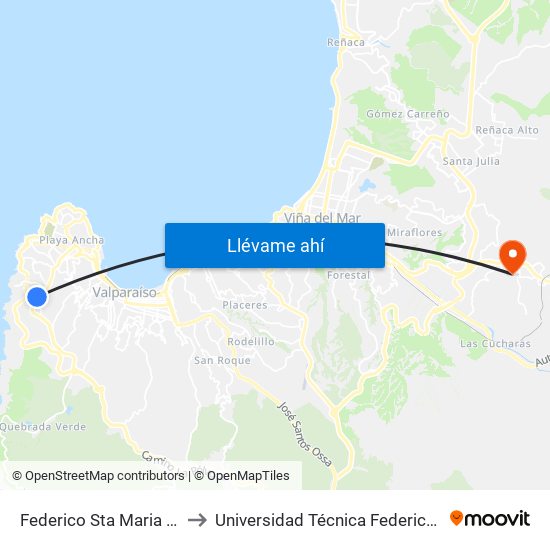 Federico Sta Maria - Jose Serey / Poniente to Universidad Técnica Federico Santa María Sede Viña Del Mar map