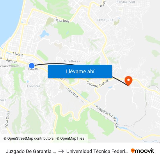 Juzgado De Garantia Y Tribunal De Juicio General to Universidad Técnica Federico Santa María Sede Viña Del Mar map