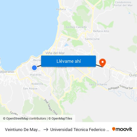 Veintiuno De Mayo - Francisco Bilbao to Universidad Técnica Federico Santa María Sede Viña Del Mar map