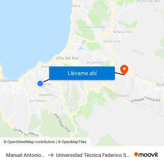 Manuel Antonio Matta - Lautaro to Universidad Técnica Federico Santa María Sede Viña Del Mar map