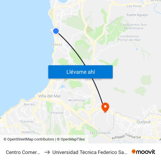 Centro Comercial La Foresta to Universidad Técnica Federico Santa María Sede Viña Del Mar map
