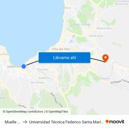Muelle Baron to Universidad Técnica Federico Santa María Sede Viña Del Mar map