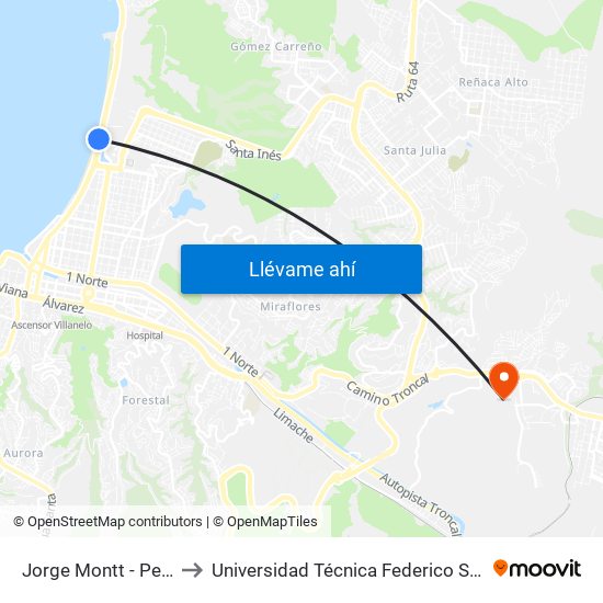 Jorge Montt - Petrobras / Oriente to Universidad Técnica Federico Santa María Sede Viña Del Mar map