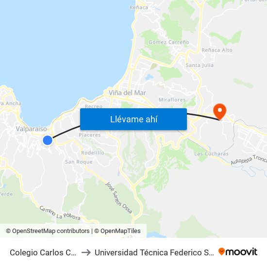 Colegio Carlos Cousiño / Poniente to Universidad Técnica Federico Santa María Sede Viña Del Mar map