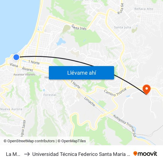 La Marina to Universidad Técnica Federico Santa María Sede Viña Del Mar map