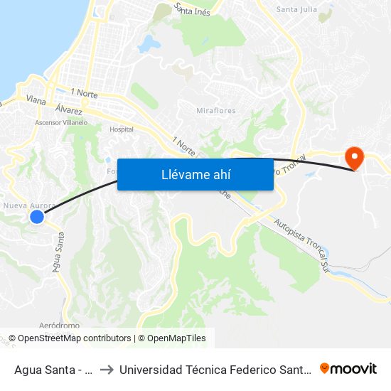 Agua Santa - Concepcion to Universidad Técnica Federico Santa María Sede Viña Del Mar map