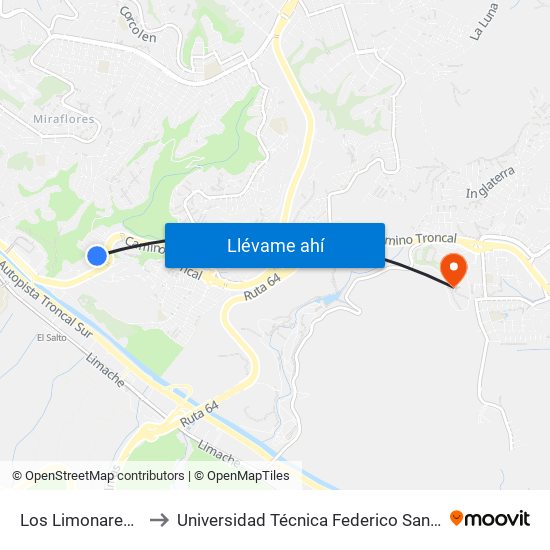 Los Limonares - Pasaje Uno to Universidad Técnica Federico Santa María Sede Viña Del Mar map