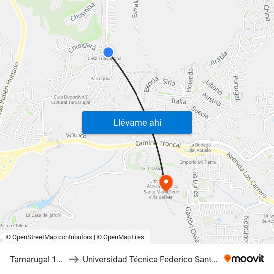 Tamarugal 1259 / Oeste to Universidad Técnica Federico Santa María Sede Viña Del Mar map