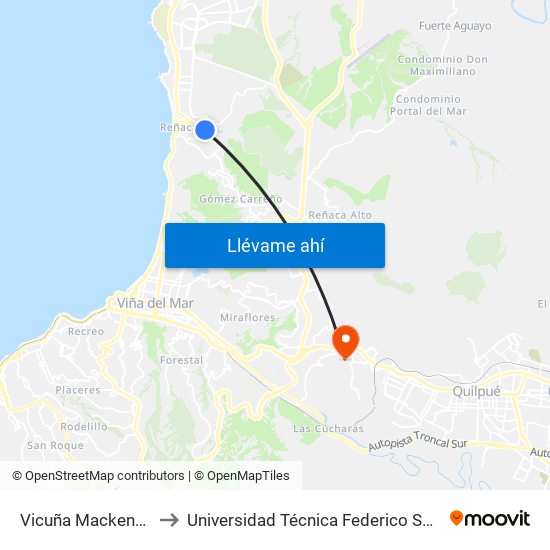 Vicuña Mackenna - Anibal Pinto to Universidad Técnica Federico Santa María Sede Viña Del Mar map