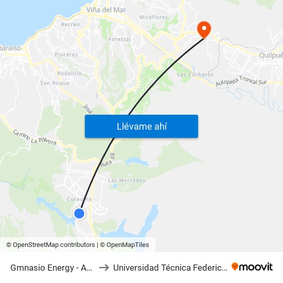 Gmnasio Energy - Av. Borde Laguna / Oriente to Universidad Técnica Federico Santa María Sede Viña Del Mar map