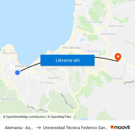 Alemania - Aquiles Ramirez to Universidad Técnica Federico Santa María Sede Viña Del Mar map