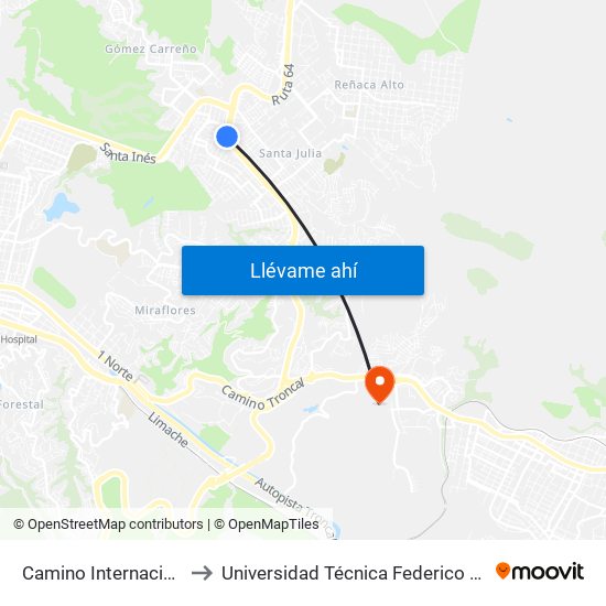 Camino Internacional - Los Gladiolos to Universidad Técnica Federico Santa María Sede Viña Del Mar map