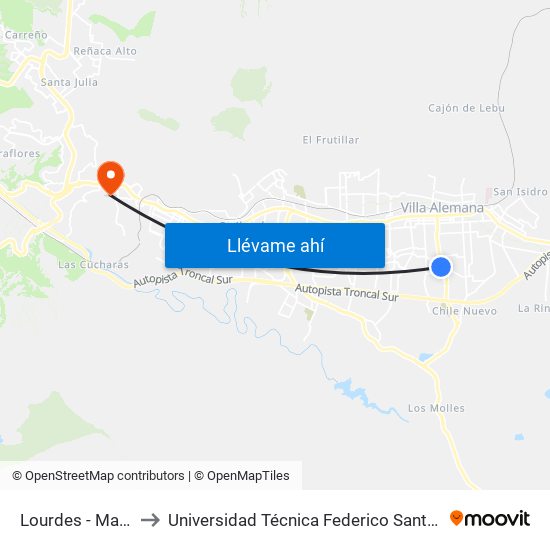 Lourdes - Maturana / Sur to Universidad Técnica Federico Santa María Sede Viña Del Mar map