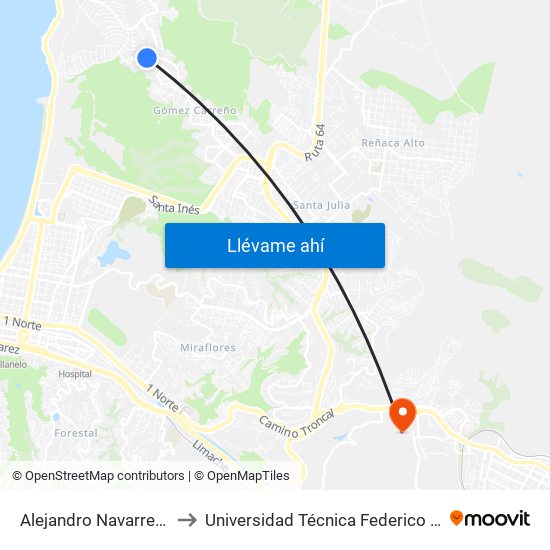 Alejandro Navarrete - Colegio Emanuel to Universidad Técnica Federico Santa María Sede Viña Del Mar map