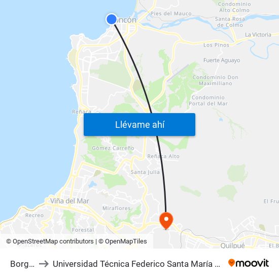 Borgoño to Universidad Técnica Federico Santa María Sede Viña Del Mar map