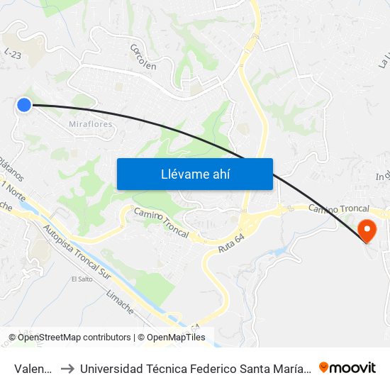 Valenzuela to Universidad Técnica Federico Santa María Sede Viña Del Mar map