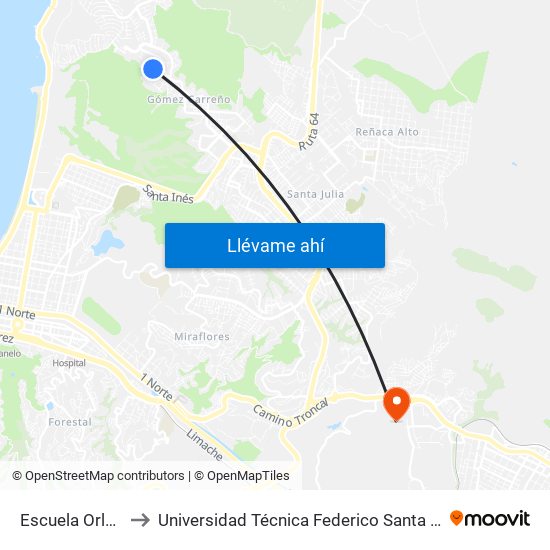 Escuela Orlando Pena to Universidad Técnica Federico Santa María Sede Viña Del Mar map