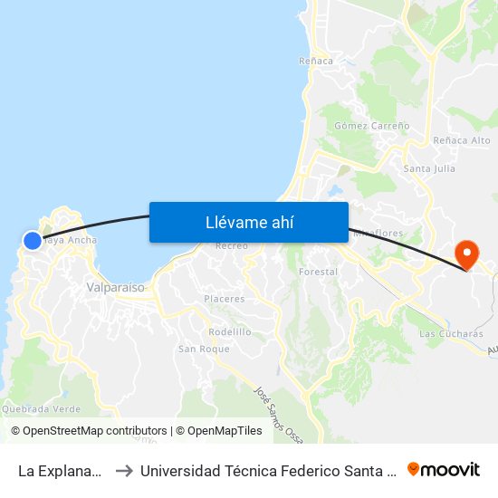 La Explanada Oriente to Universidad Técnica Federico Santa María Sede Viña Del Mar map