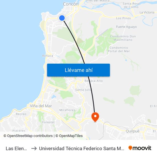 Las Elenas, 1-49 to Universidad Técnica Federico Santa María Sede Viña Del Mar map