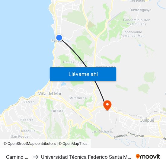 Camino Del Alto to Universidad Técnica Federico Santa María Sede Viña Del Mar map