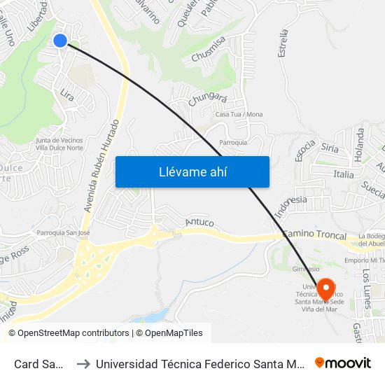 Card Samoré 46 to Universidad Técnica Federico Santa María Sede Viña Del Mar map