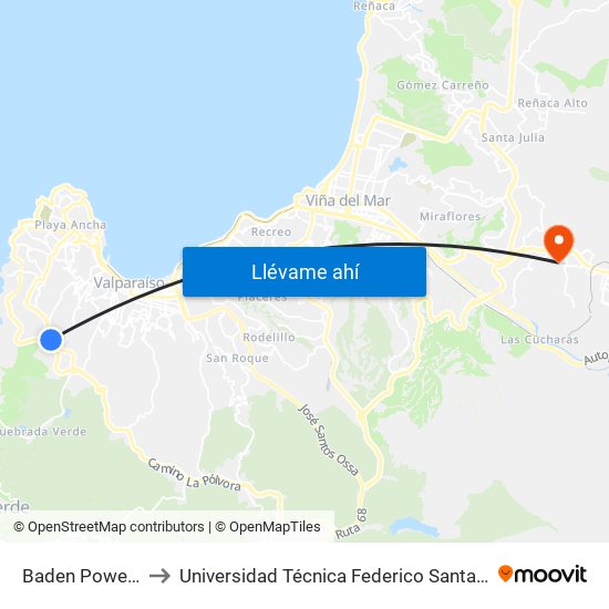 Baden Powel / El Ancla to Universidad Técnica Federico Santa María Sede Viña Del Mar map