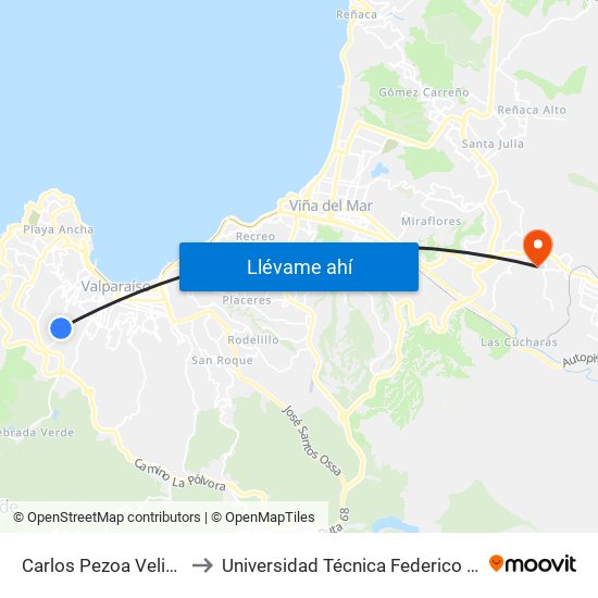 Carlos Pezoa Veliz / Joaquin Venegas to Universidad Técnica Federico Santa María Sede Viña Del Mar map