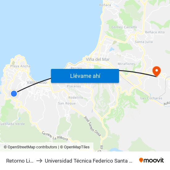 Retorno Linea 903 to Universidad Técnica Federico Santa María Sede Viña Del Mar map