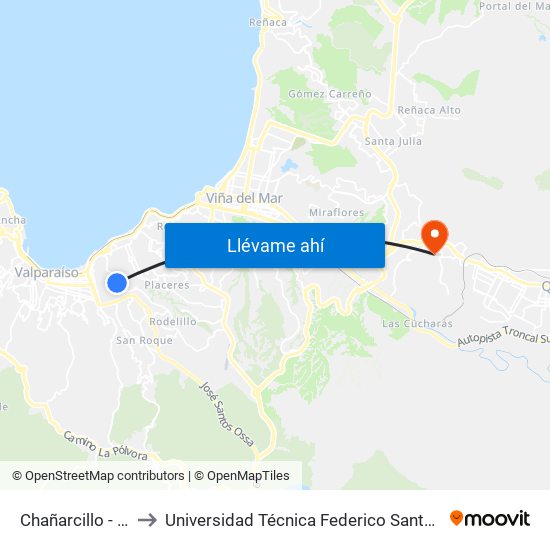 Chañarcillo - Sta Justina to Universidad Técnica Federico Santa María Sede Viña Del Mar map