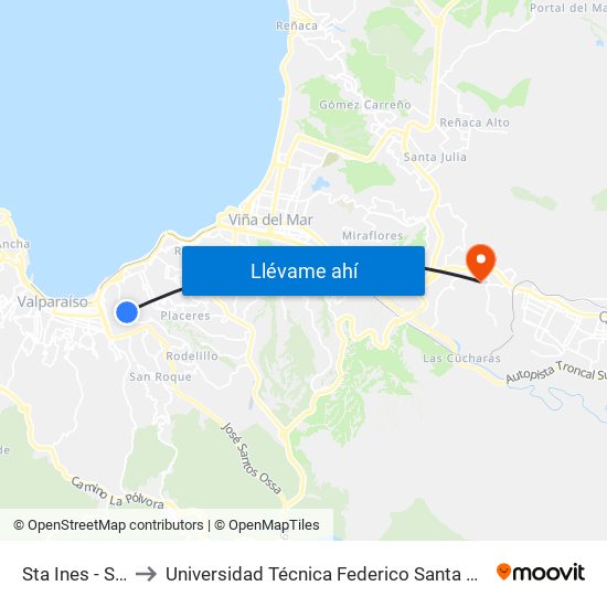 Sta Ines - Sta Jutina to Universidad Técnica Federico Santa María Sede Viña Del Mar map