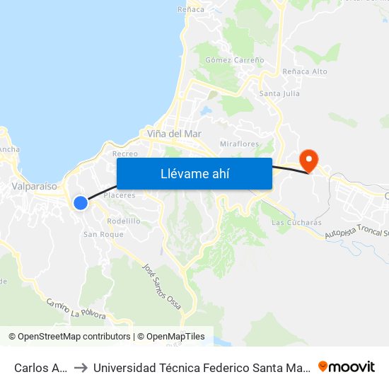 Carlos Antunez to Universidad Técnica Federico Santa María Sede Viña Del Mar map