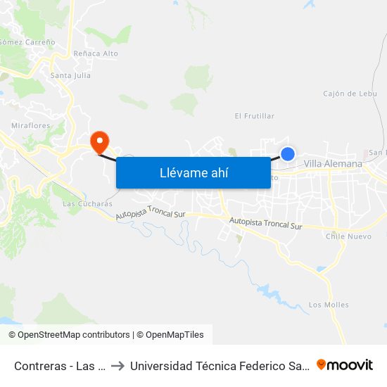 Contreras - Las Américas / Sur to Universidad Técnica Federico Santa María Sede Viña Del Mar map