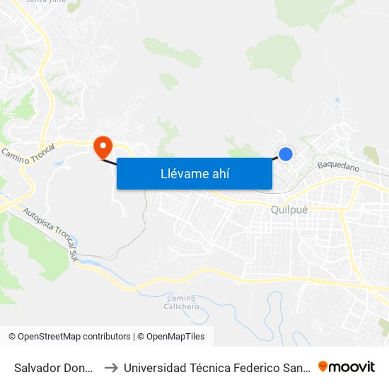 Salvador Donoso - Granada to Universidad Técnica Federico Santa María Sede Viña Del Mar map