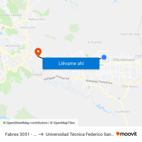 Fabres 3051 - 3099 / Oeste to Universidad Técnica Federico Santa María Sede Viña Del Mar map