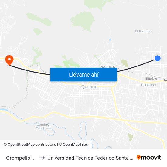 Orompello - Lincoyán to Universidad Técnica Federico Santa María Sede Viña Del Mar map