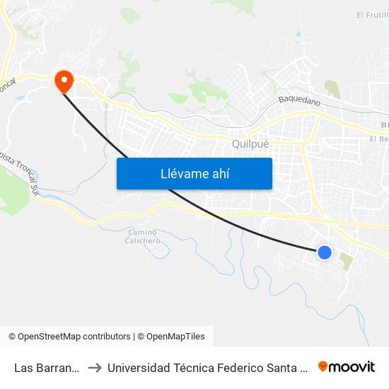 Las Barrancas 2972 to Universidad Técnica Federico Santa María Sede Viña Del Mar map