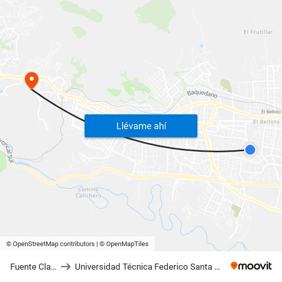 Fuente Clara Norte to Universidad Técnica Federico Santa María Sede Viña Del Mar map