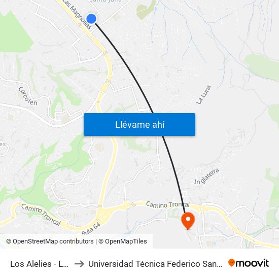 Los Alelies - Las Maravillas to Universidad Técnica Federico Santa María Sede Viña Del Mar map