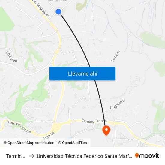 Terminal Bus to Universidad Técnica Federico Santa María Sede Viña Del Mar map