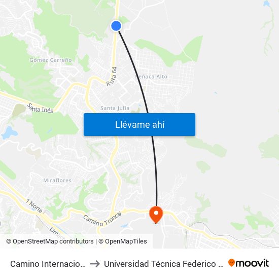Camino Internacional - Costa / Oriente to Universidad Técnica Federico Santa María Sede Viña Del Mar map
