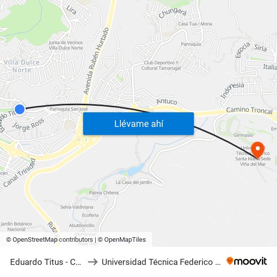 Eduardo Titus - Card Samoré / Oeste to Universidad Técnica Federico Santa María Sede Viña Del Mar map