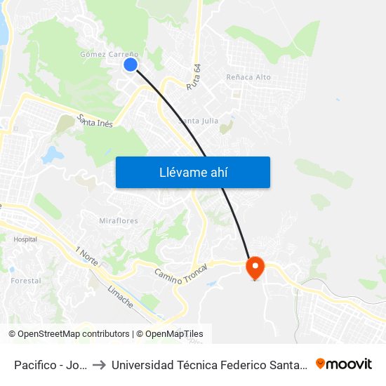 Pacifico - Jose Orrego to Universidad Técnica Federico Santa María Sede Viña Del Mar map