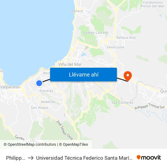 Philippi 681 to Universidad Técnica Federico Santa María Sede Viña Del Mar map