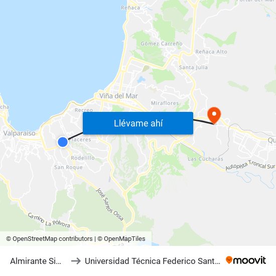 Almirante Simpson, 1205 to Universidad Técnica Federico Santa María Sede Viña Del Mar map