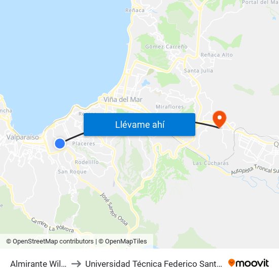 Almirante Wilkinson, 211 to Universidad Técnica Federico Santa María Sede Viña Del Mar map