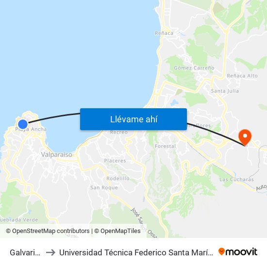 Galvarino 67 to Universidad Técnica Federico Santa María Sede Viña Del Mar map