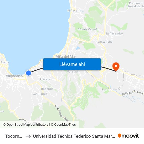 Tocornal, 201 to Universidad Técnica Federico Santa María Sede Viña Del Mar map