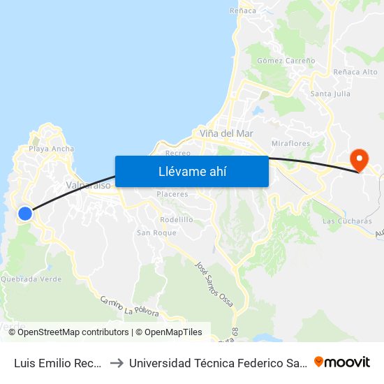 Luis Emilio Recabarren Oriente to Universidad Técnica Federico Santa María Sede Viña Del Mar map