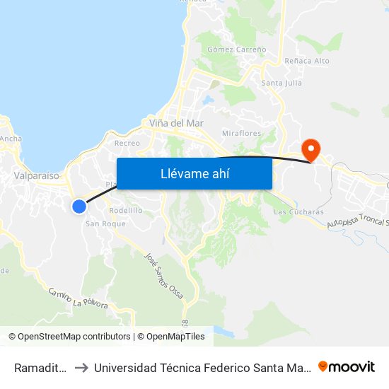 Ramaditas 551 to Universidad Técnica Federico Santa María Sede Viña Del Mar map